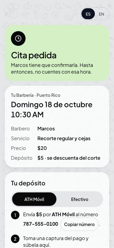 Pantalla para dejar el depósito por ATH Móvil y subir la captura