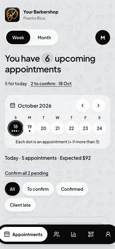 The barber’s day in Turno Fijo: appointments, alerts and the running-late button