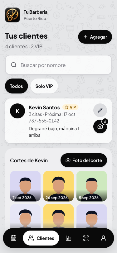 Fotos de los cortes de un cliente con su fecha y nota